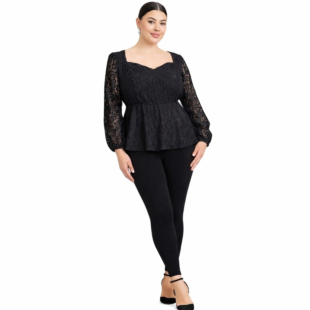 Torrid 2X Black sweetheart neck peplum lace puff sleeve blouse gothic - Picture 3 of 12